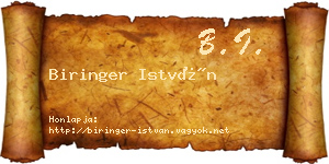 Biringer István névjegykártya